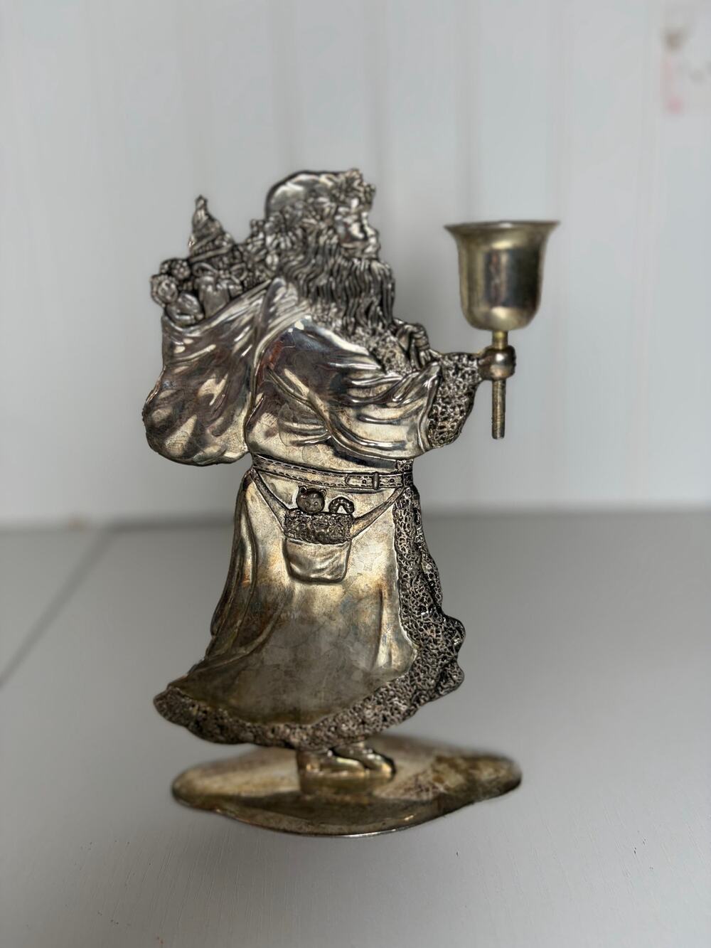 Metal Santa Candle Holder Taper Father Christmas Holiday Winter Santa Claus RARE